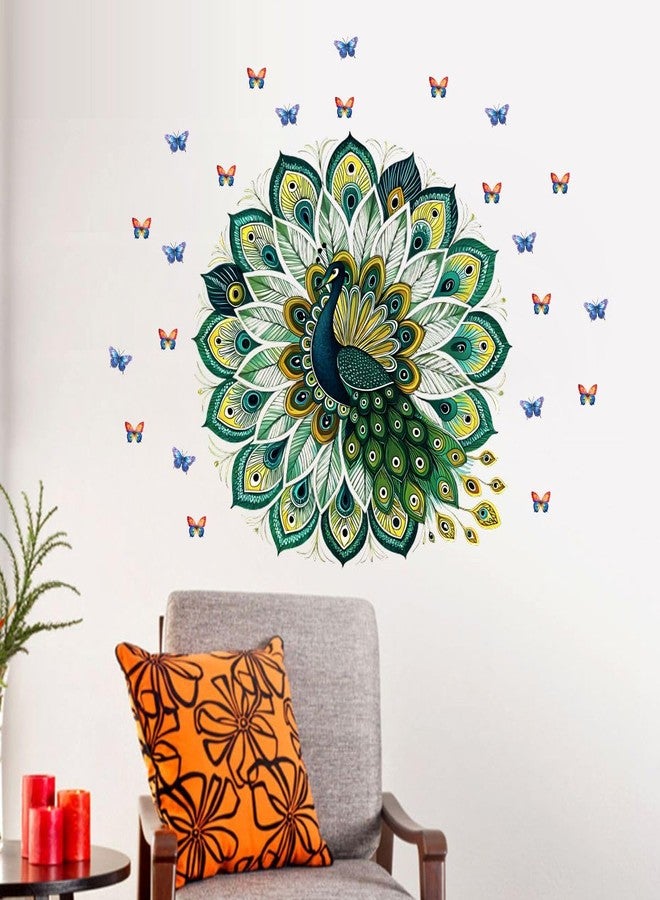 Sticker Studio ملصق حائط من الفينيل PVC بتصميم طاووس مع فراشات من ستيكر ستوديو - مثالي لغرفة المعيشة، غرفة النوم، الردهة، غرفة الأطفال، غرفة اللعب (المقاس - 77 سم × 62 سم) - Image 4